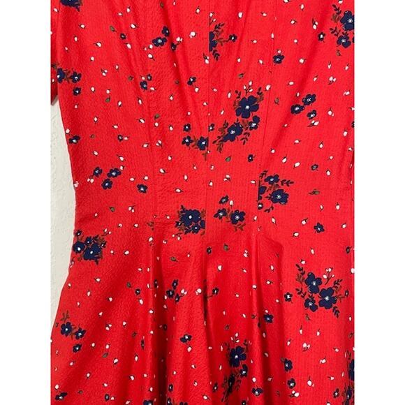 Band Of Outsiders Twee Red Mini Dress Blue Floral Print Cotton V Neck Full Skirt - Picture 7 of 13